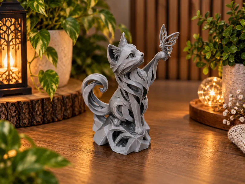 Magical Cat & Butterfly – Fantasy Cat Statue