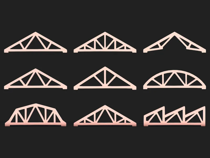 Steel Roof Frame Bundle  9 Structural Truss STL Designs