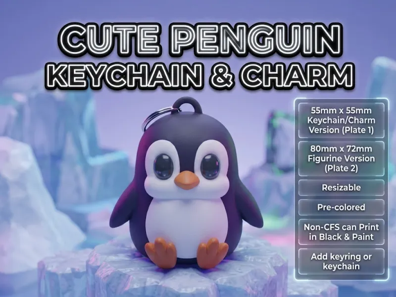 Cute Penguin Keychain or Car Mirror Charm