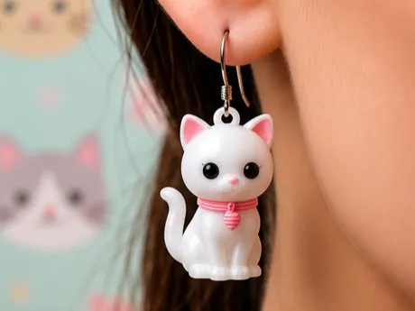 かわいい子猫のドロップイヤリング