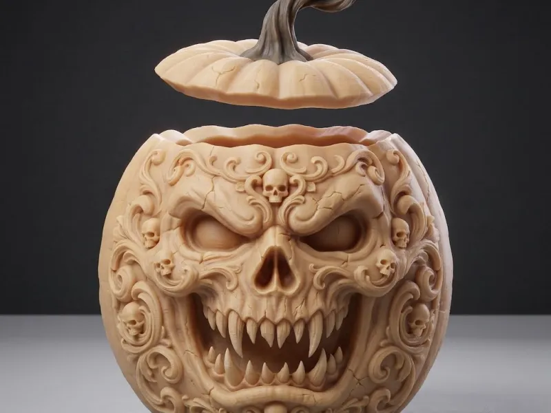 Detailed Skull Pumpkin Candy Pot with Removable Lid