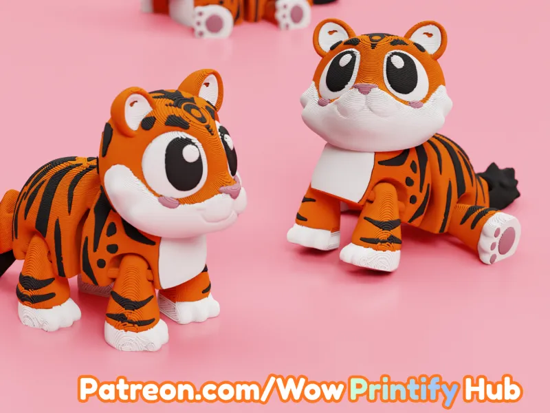 Articulated Tiger STL & 3MF – Flexi Print in place animal