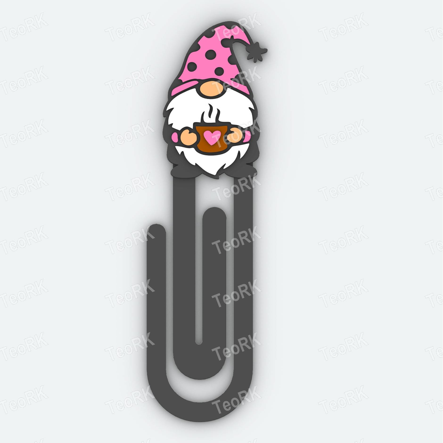 Paperclip Gnome holding a coffee cup - bookmark