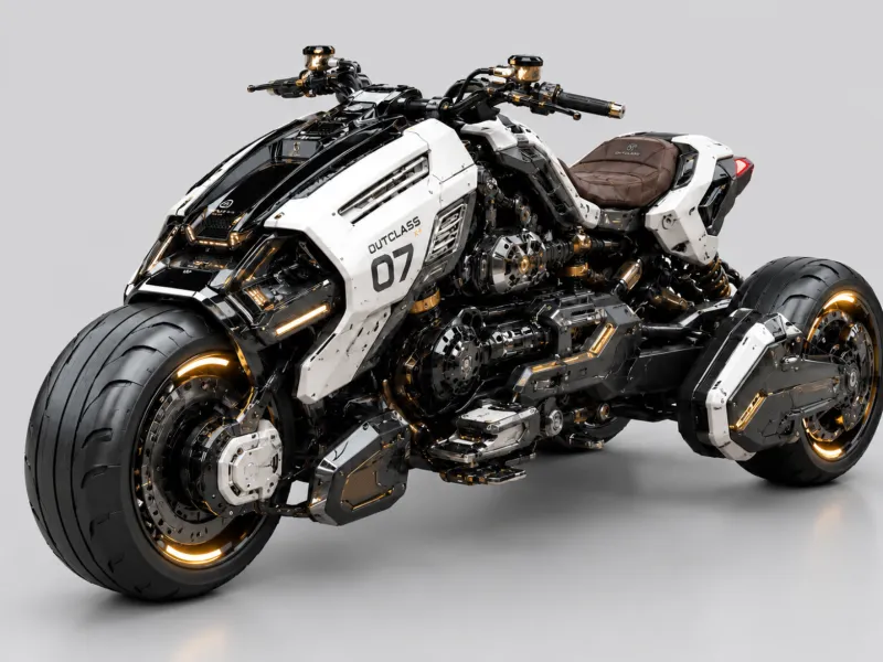 Futuristic Cyberpunk 3-Wheel Motorcycle