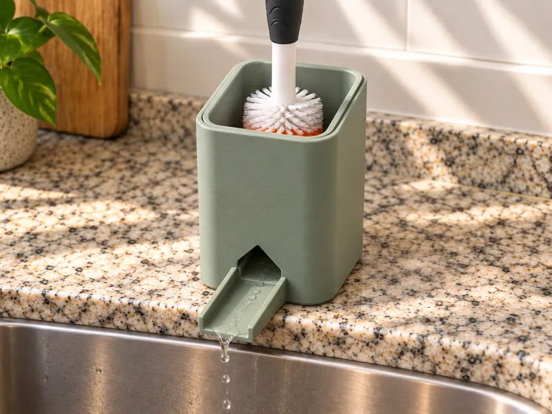 Sink Brush Drain Holder — Snug Fit, Removable Mesh Basket