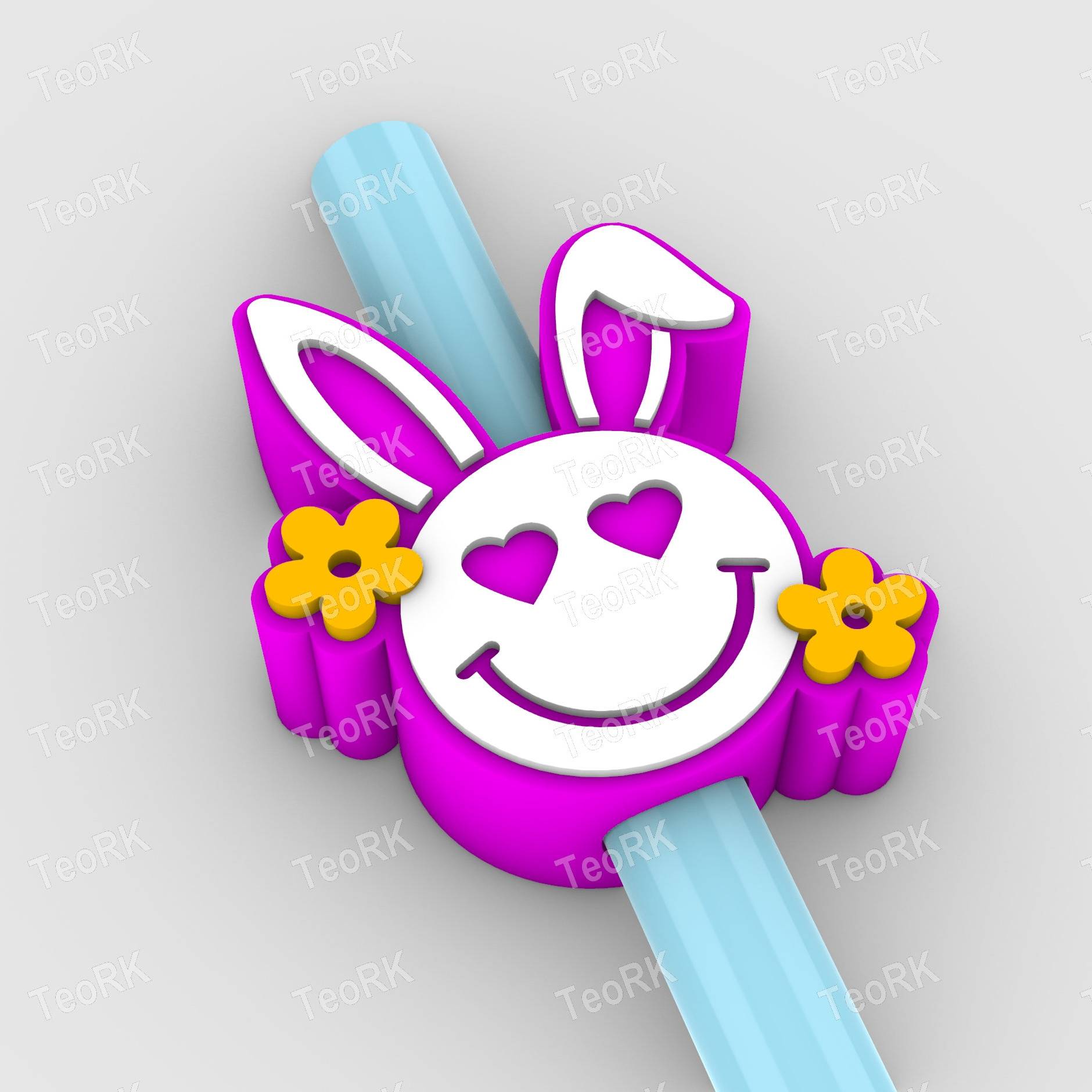 Straw Topper Love bunny with heart-shaped eyes