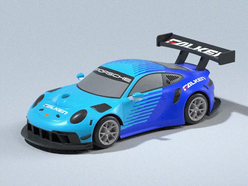 【Porsche】保时捷 911 GT3 R 赛车 公路超跑 蓝绿渐变 Falken(飞劲)涂装 汽车模型摆件 轮胎可动