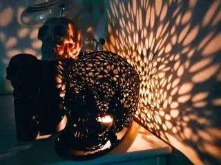 Organic lampshade: wireframe 3D printed lifesize skull