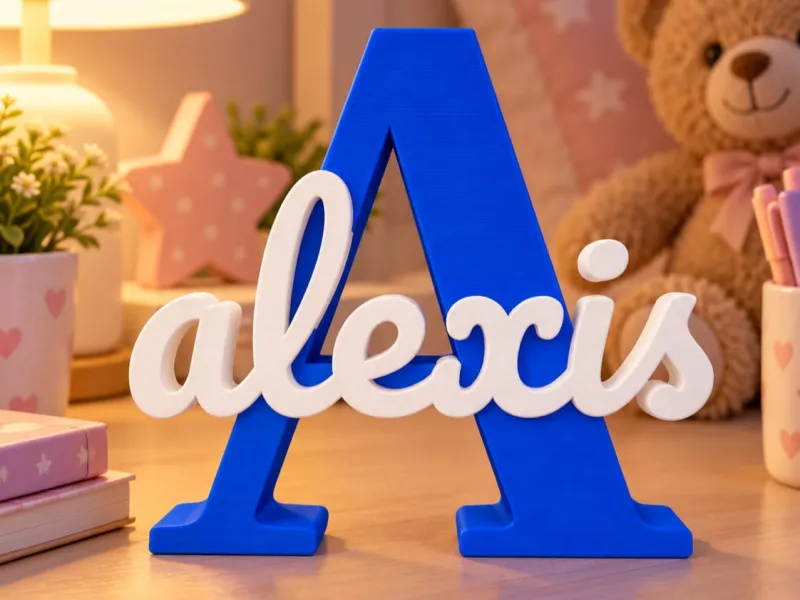 Alexis – Letra A Decorativa con Nombre en 3D | Azul y Blanco