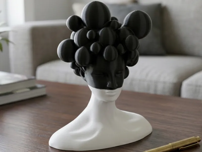 Escultura Abstrata de Cabeça com Bolhas