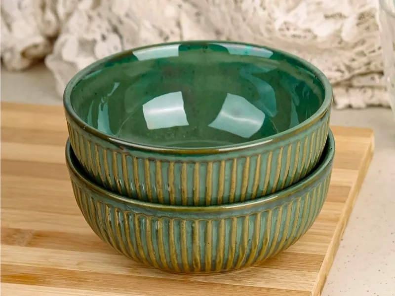 The Earth Store Glam Green Ceramic Bowl Set of 2