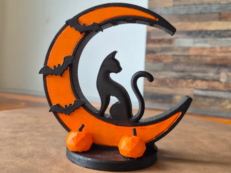 Decorațiune modernă de Halloween cu lună și pisică