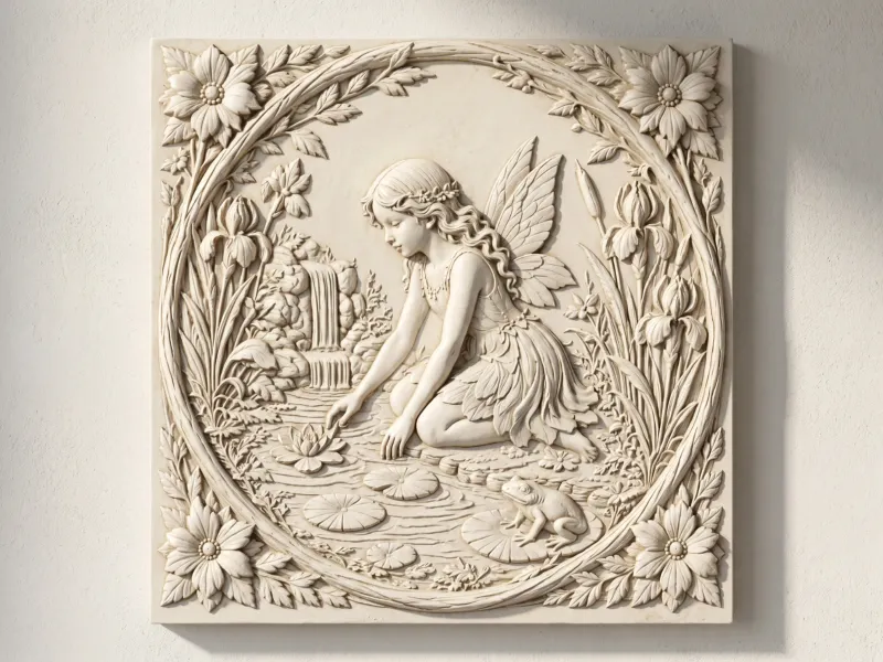 Pond Fairy Bas Relief Water Lily & Frog Fairy Wall Art