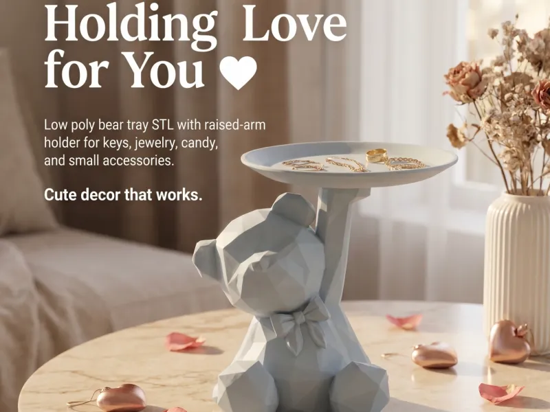 Teddy Bear Tray, Poly Figurine with Tray, Storage , Holder