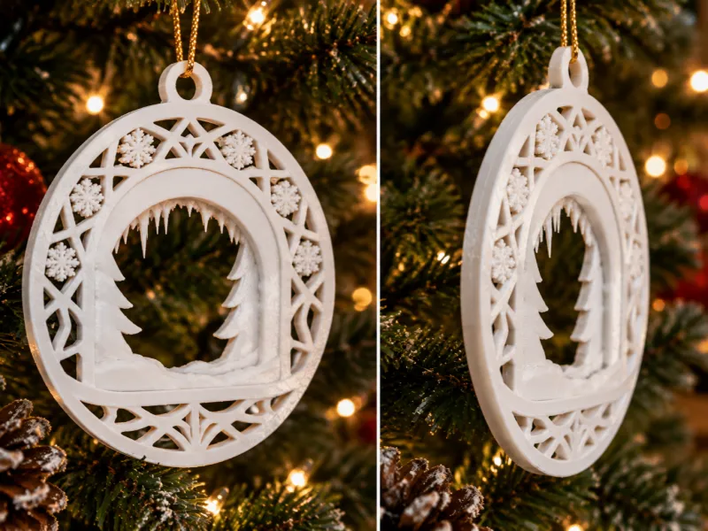 Ornamento Natalizio Foresta Invernale – Pallina Fiocco di Neve Stampata in 3D