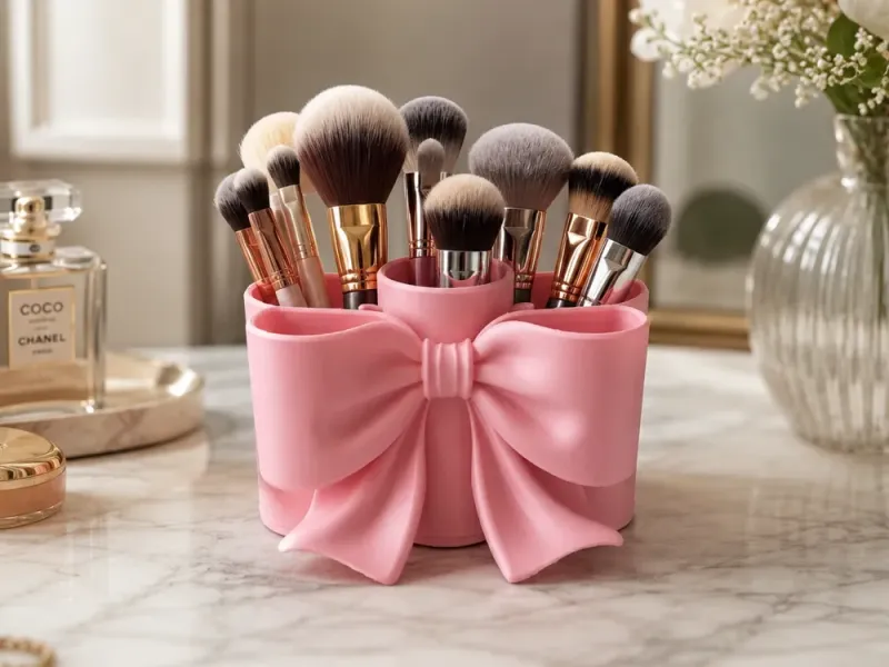Support décoratif organisateur de pinceaux de maquillage avec design à nœud