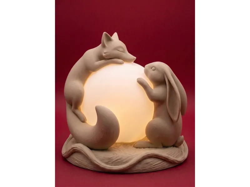 Fox and Rabbit Lamp | Animal Night Light & Cozy Home Decor