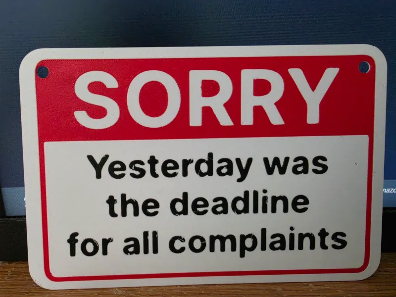 Sorry, gisteren was de deadline voor alle klachtenbord