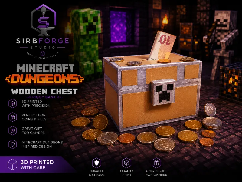Minecraft Dungeons: Wooden Chest Piggy Bank