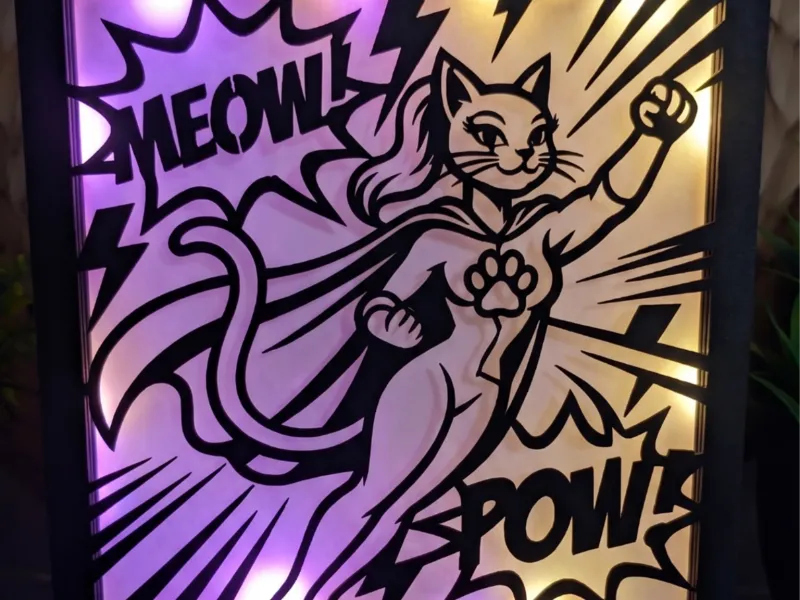 Arte a Fumetti Gatto Supereroe - Inserto Modulare per Scatola Luminosa