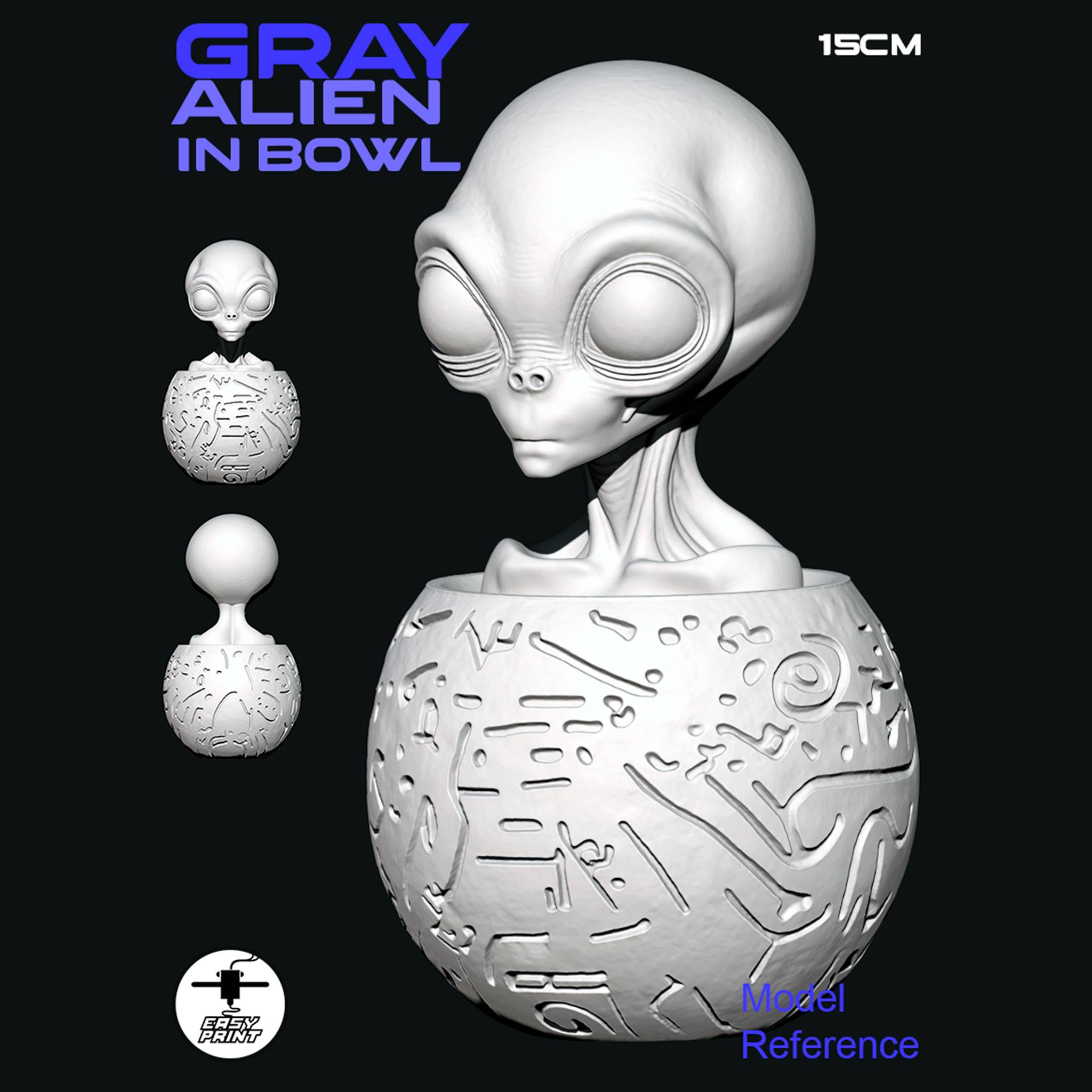 3D Printer Files | 3MF File | Gray Alien in Bowl | Creality Cloud