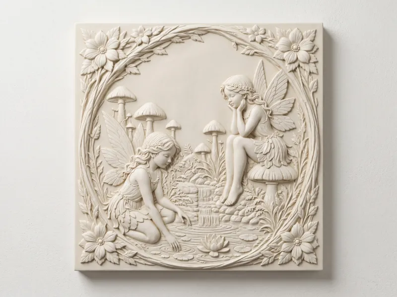 Woodland Pond Fairies Bas Relief Fairy Wall Art
