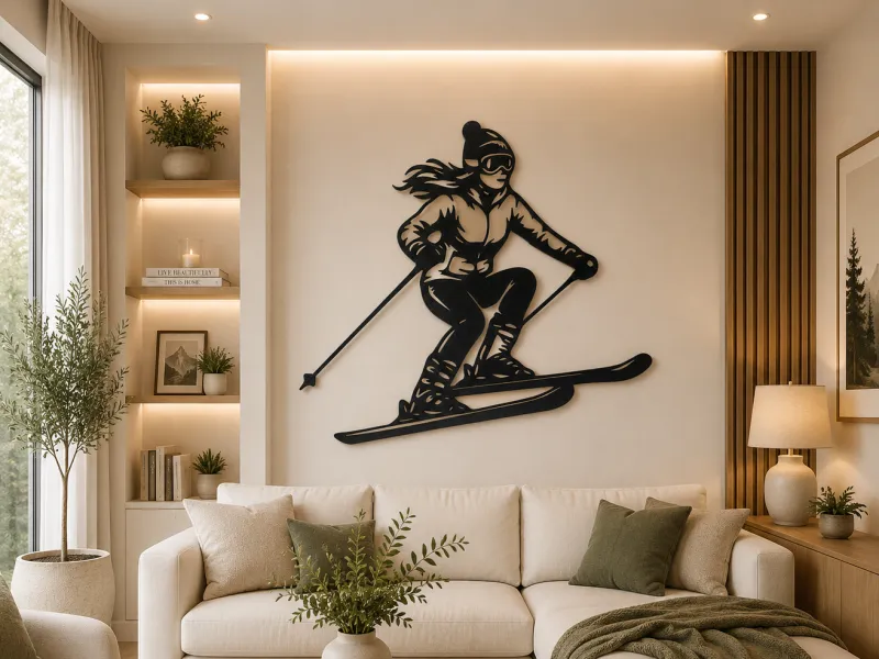 Female Skier Action 2D Wall Art