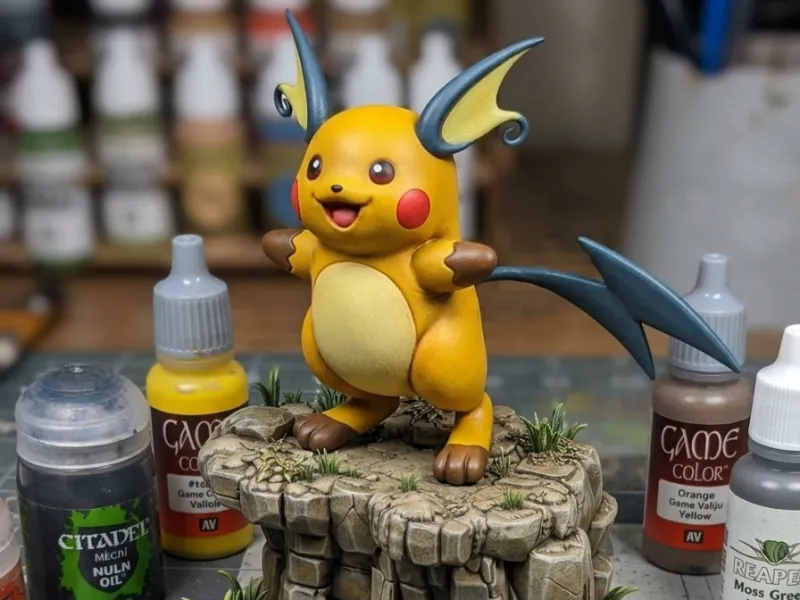 Raichu on a Rocky Cliff Diorama