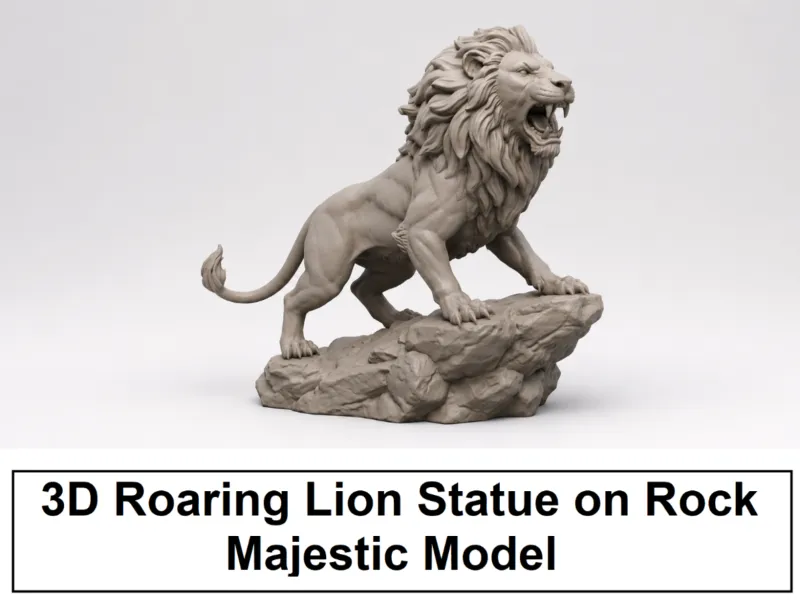 3D Roaring Lion Statue on Rock | Majestic Model