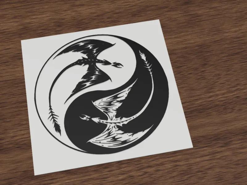 Fantasy yin-yang pterodactyl emblem