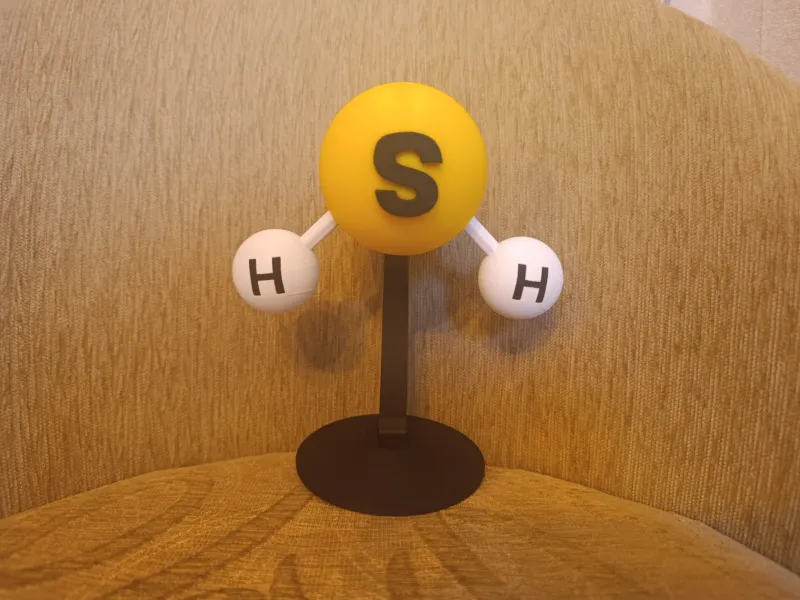 Modelo de bolas y varillas de la molécula de H2S