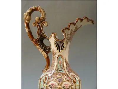 Rococo Floral Majolica Vase