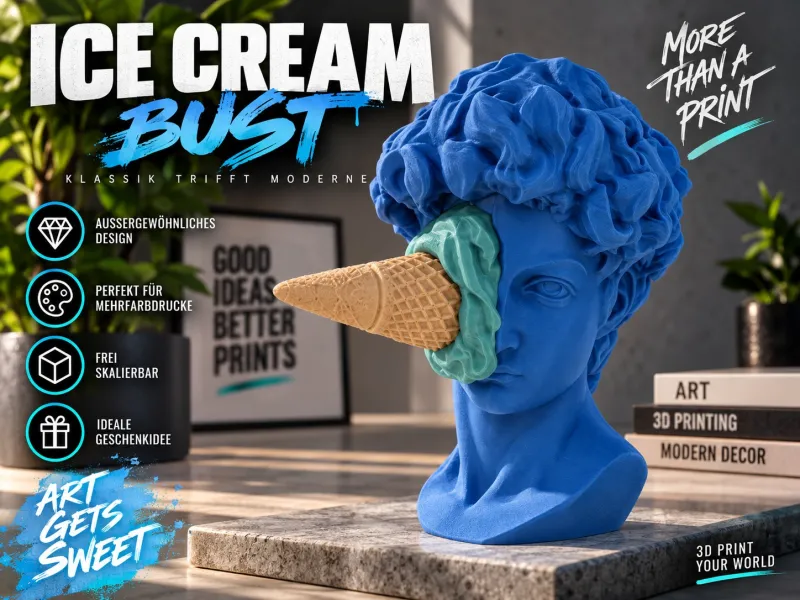 Klassische Büste mit Eiswaffel – Moderne Kunst Deko