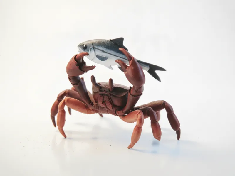 Krabbe mit Fisch-Figur, Tierskulptur, 3D-druckbar