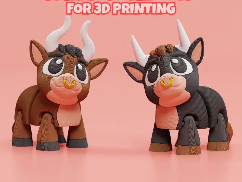 Gelenkiger Bulle STL & 3MF – Flexi Print-in-Place-Tier