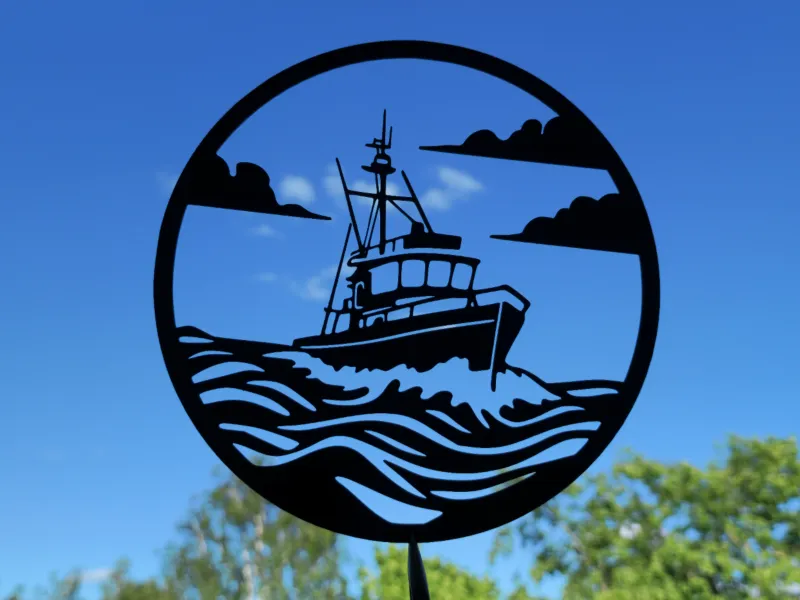 Fishing Boat Ocean Scene 2D Wall Art