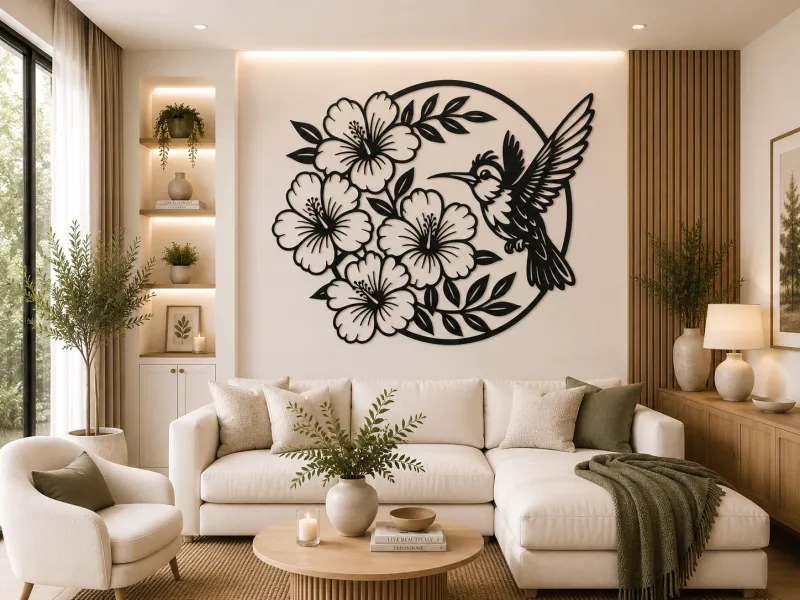 Hummingbird Hibiscus Floral 2D Wall Art