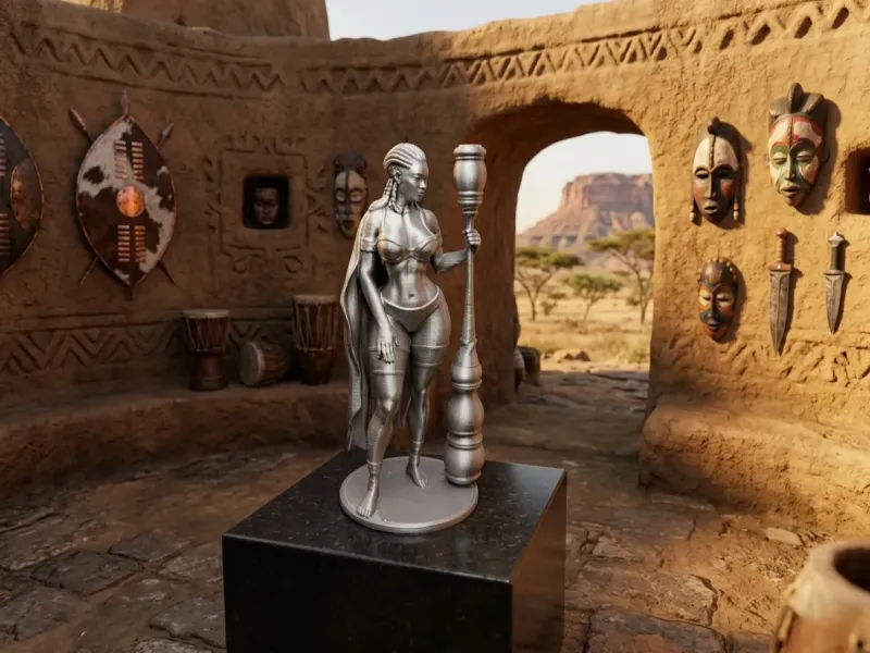 Fille guerrière tribale africaine - Garde féminine avec bâton