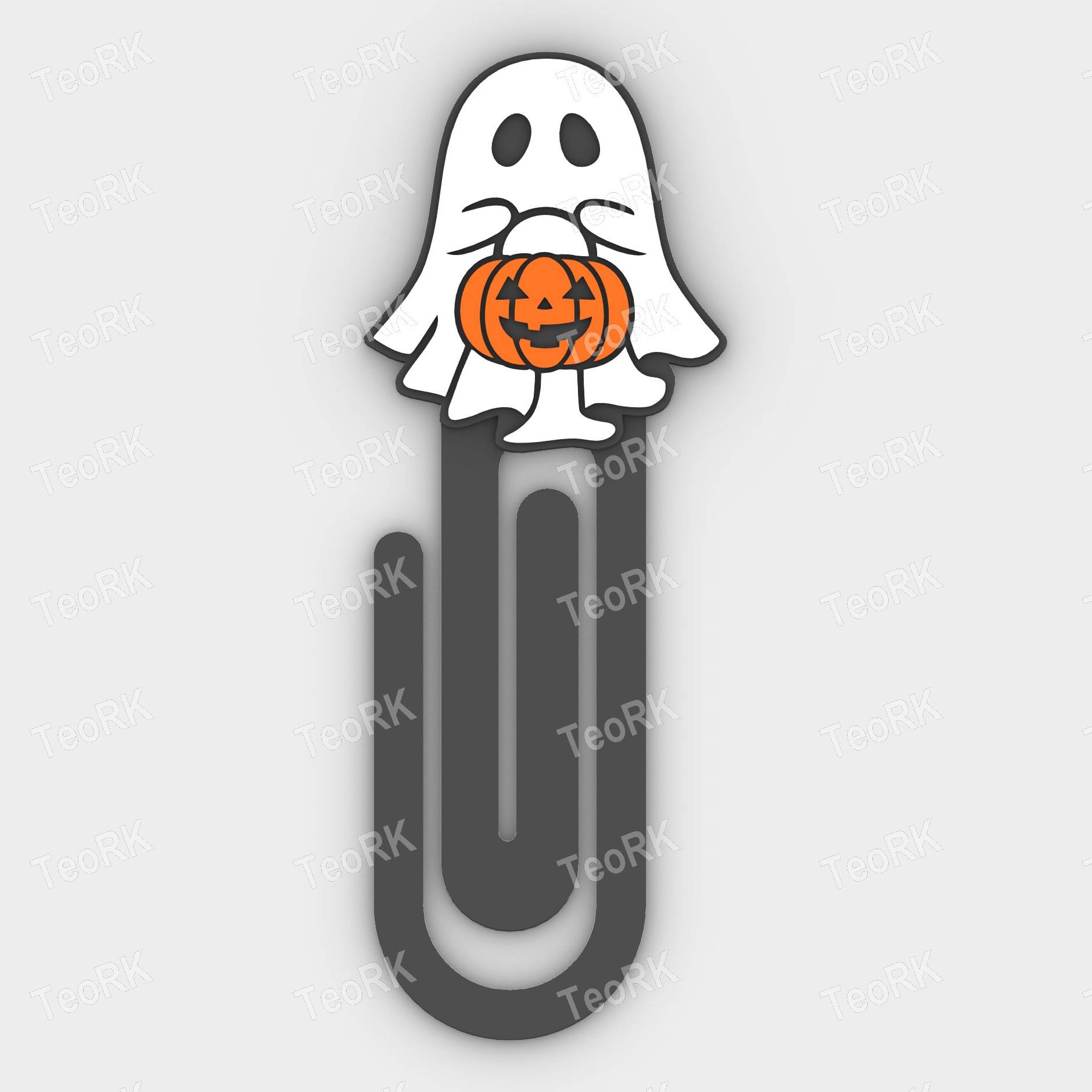 Paperclip ghost with halloween pumpkin - bookmark