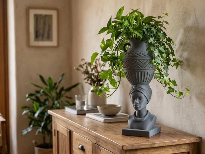 SCULPTURE PORTE-POT AFRICAINE