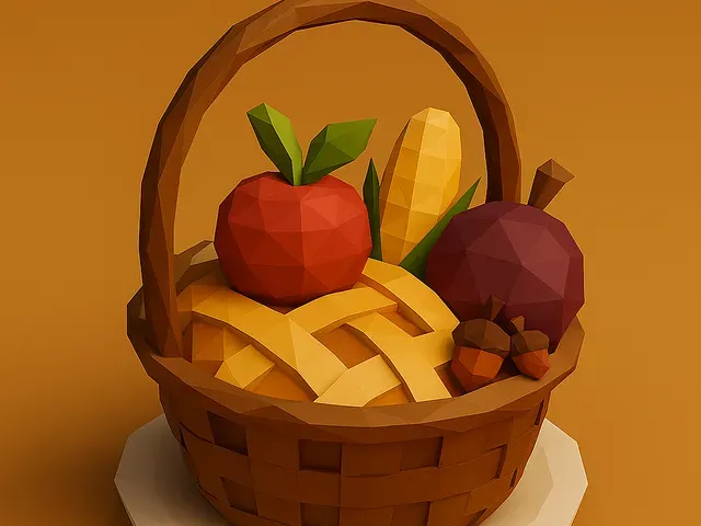 Low Poly Thanksgiving Harvest Basket 3D Model
