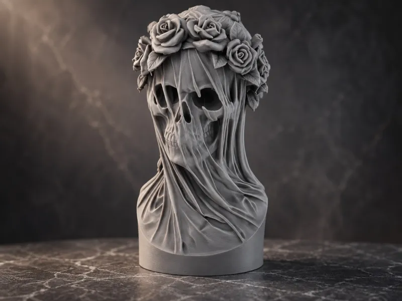 Dama Caveira Gótica com Rosas – Busto de Fantasia Sombria