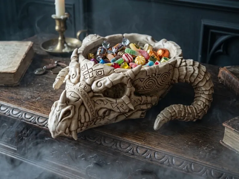 Drakkenschedelkom met Gesneden Ornamenten