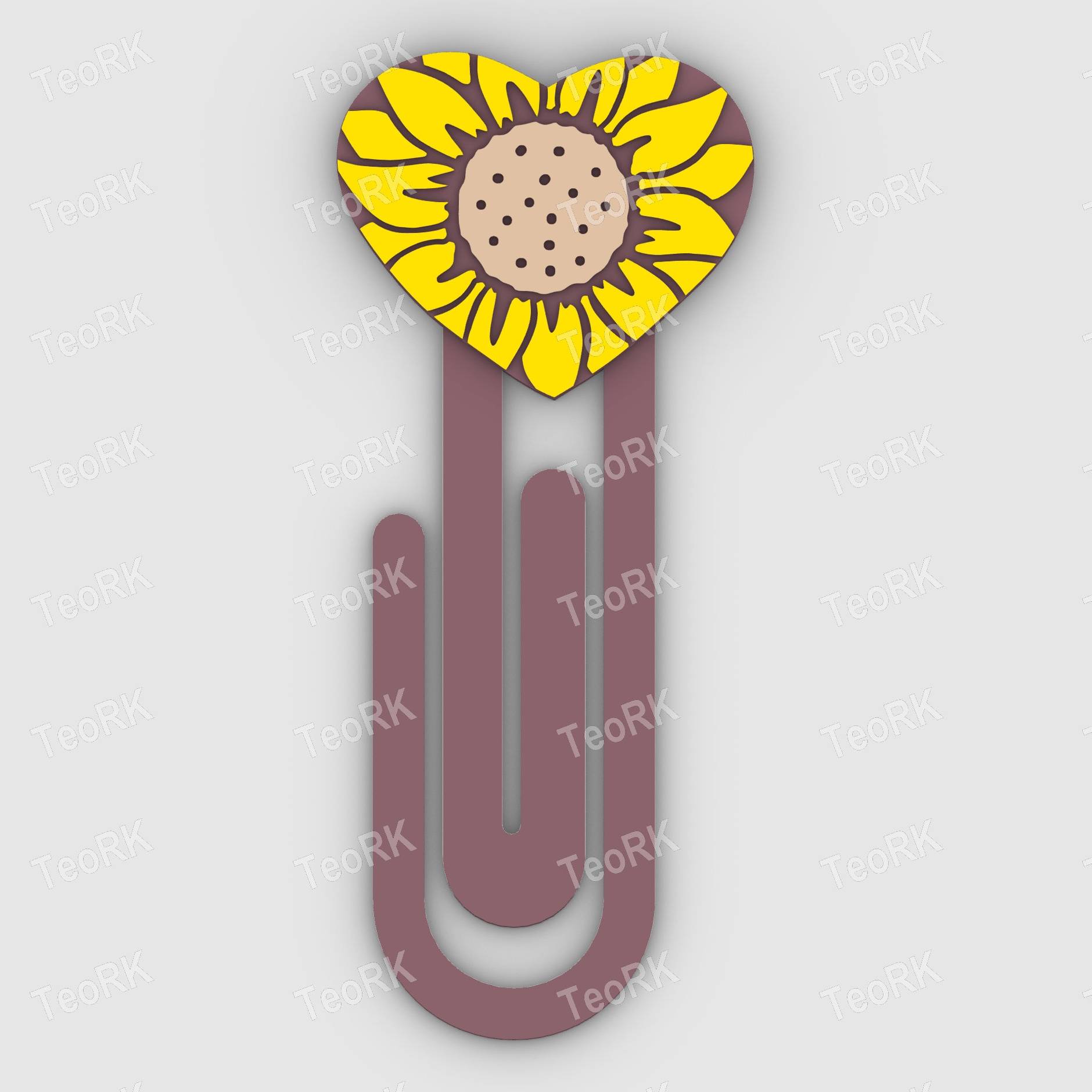 Paperclip Sunflower in a Heart - Love sunflower - bookmark
