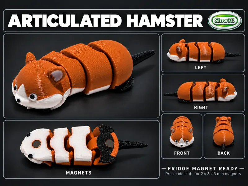S3D Hamster Articulado FlexiToy Ímã de Geladeira