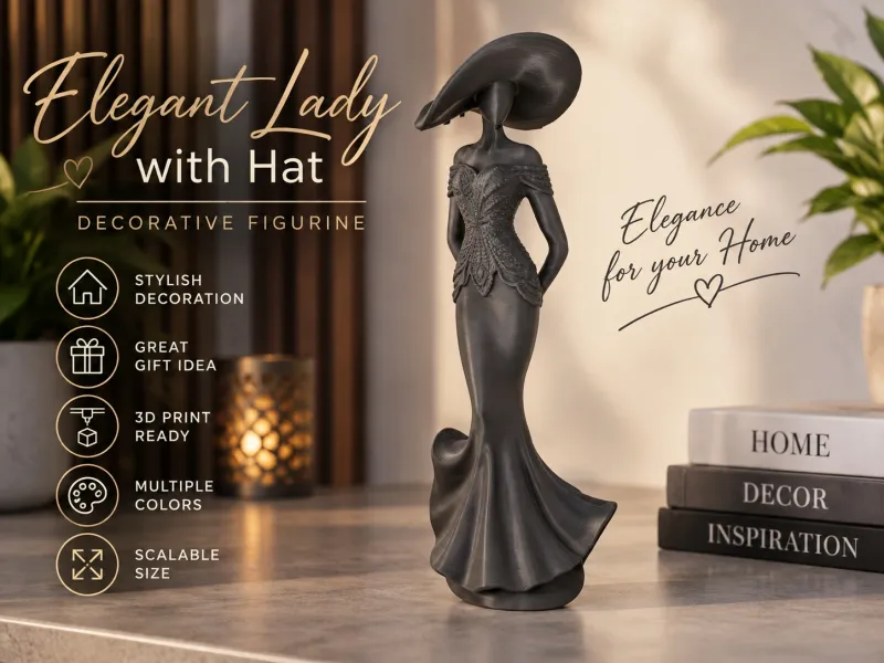 Elegante dame met hoed – Decoratief vrouwenbeeldje