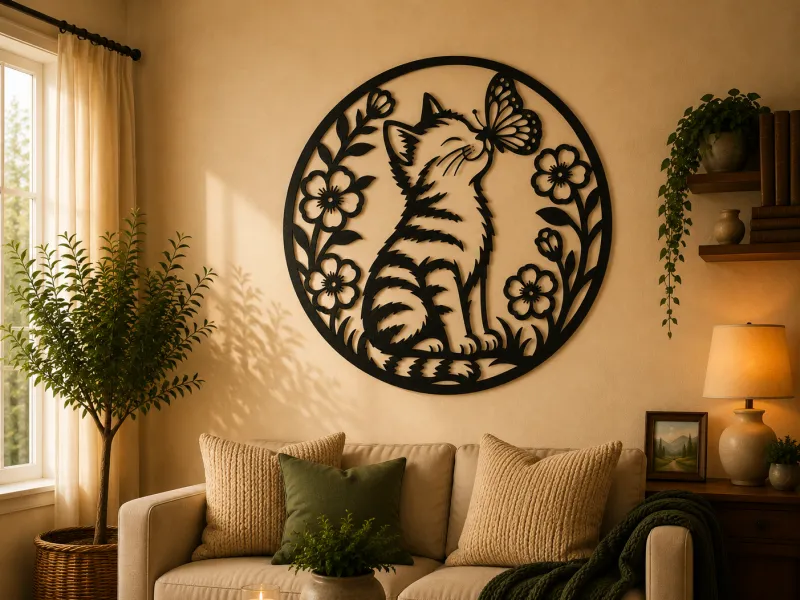 Cat and Butterfly 2D Wall Art