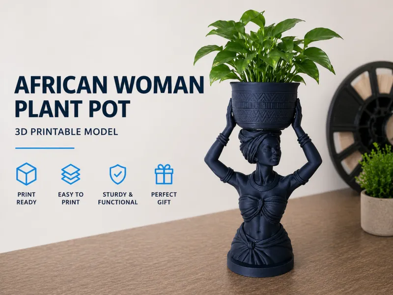 Maceta de Mujer Africana - Decoración Elegante y Cultural