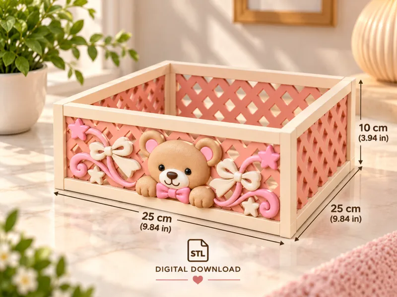 Cesta de Armazenamento Decorativa e Organizador Doméstico com Ursinho de Pelúcia
