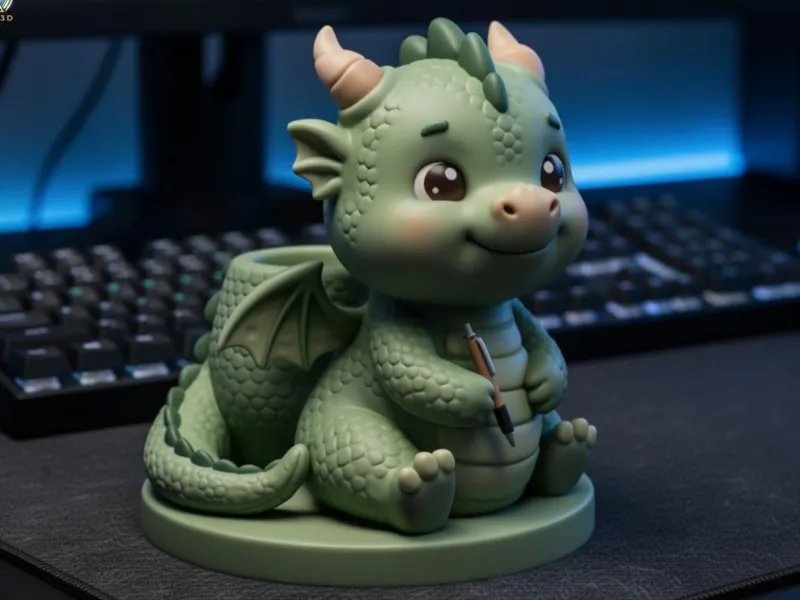 Chibi Dragon Pen Holder - Cute Desk Organizer 3D Model